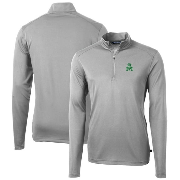 Men's Cutter & Buck Gray Marshall Thundering Herd Virtue Eco Pique Recycled Quarter-Zip Pullover Top