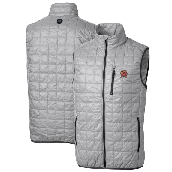 Men's Cutter & Buck Gray Maryland Terrapins Big & Tall Rainier PrimaLoft Eco Full-Zip Puffer Vest