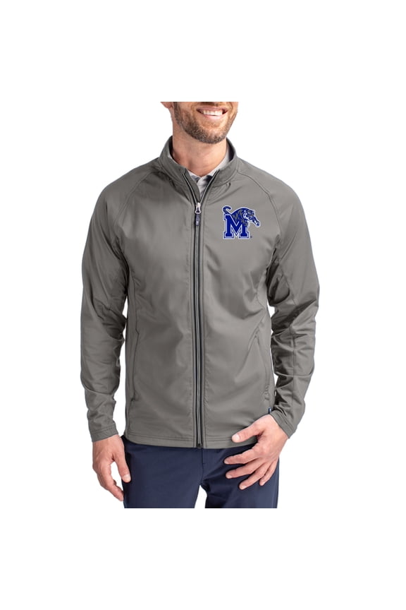 Men's Cutter & Buck Gray Memphis Tigers Adapt Eco Hybrid Recycled Full-Zip Jacket