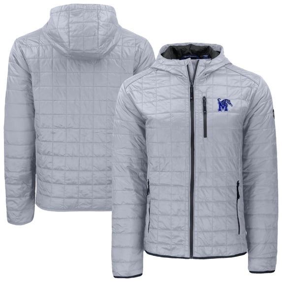 Men's-Cutter & Buck Gray Memphis Tigers Rainier Eco PrimaLoft Hooded Full-Zip Jacket