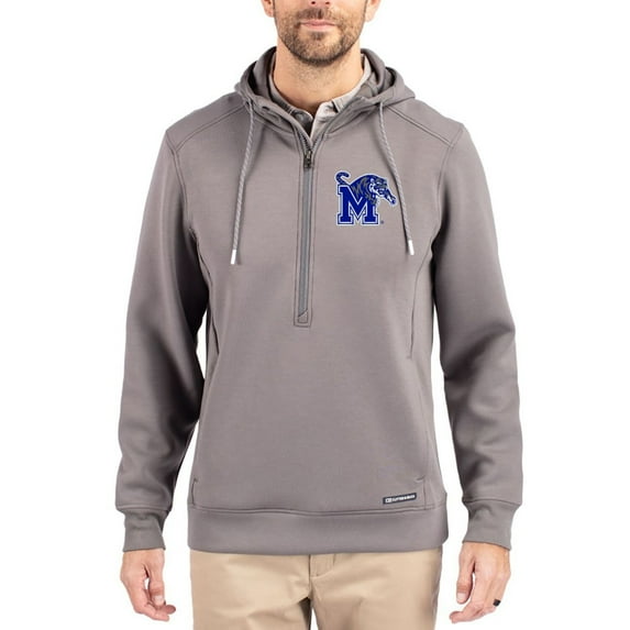 Men's-Cutter & Buck Gray Memphis Tigers Roam Eco Recycled Half-Zip Pullover Hoodie