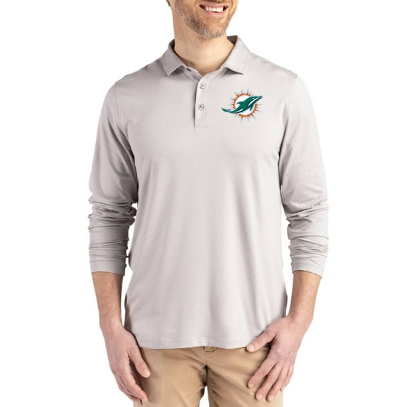 Men's Cutter & Buck Gray Miami Dolphins Coastline Epic Comfort Eco Recycled Polo
