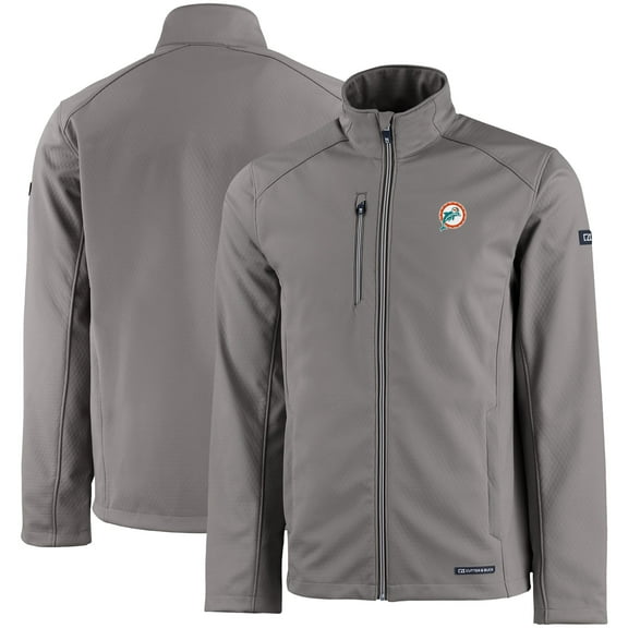 Men's Cutter & Buck Gray Miami Dolphins Evoke Eco Softshell Recycled Full-Zip Jacket