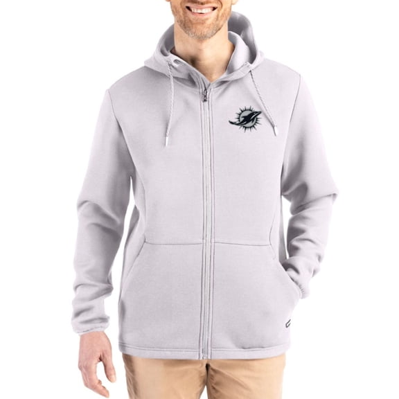 Men's Cutter & Buck Gray Miami Dolphins Roam Epic Comfort Recycled Full-Zip Hoodie Jacket