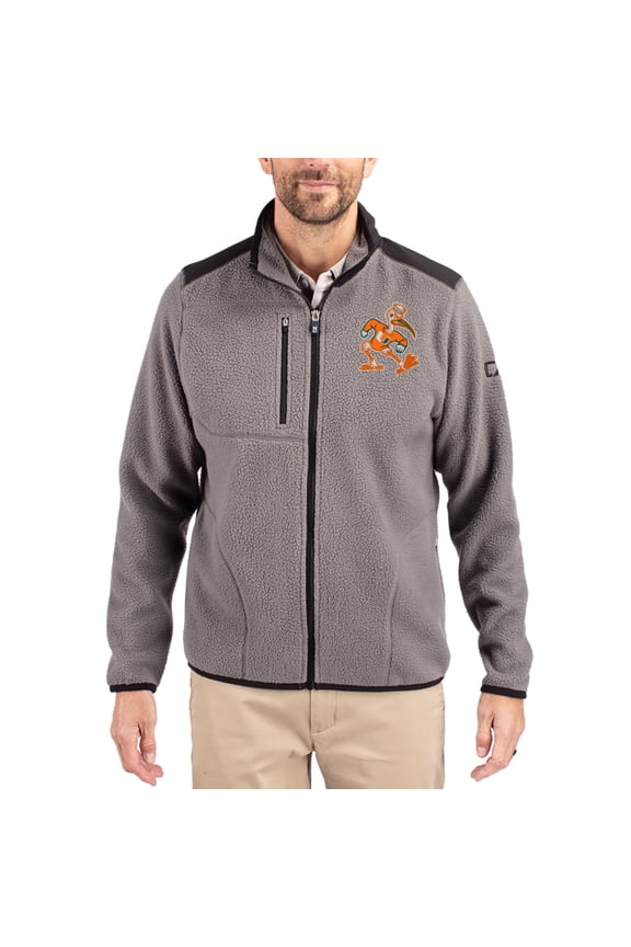 Men's Cutter & Buck Gray Miami Hurricanes Cascade Eco Fleece Full-Zip Jacket