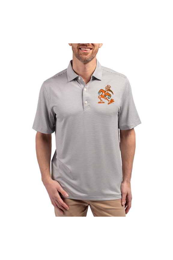 Men's Cutter & Buck Gray Miami Hurricanes Forge Eco Double Stripe Stretch Recycled Polo