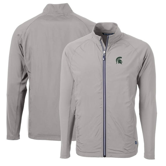 Men's Cutter & Buck Gray Michigan State Spartans Big & Tall Adapt Eco Knit Hybrid Recycled Full-Zip Jacket