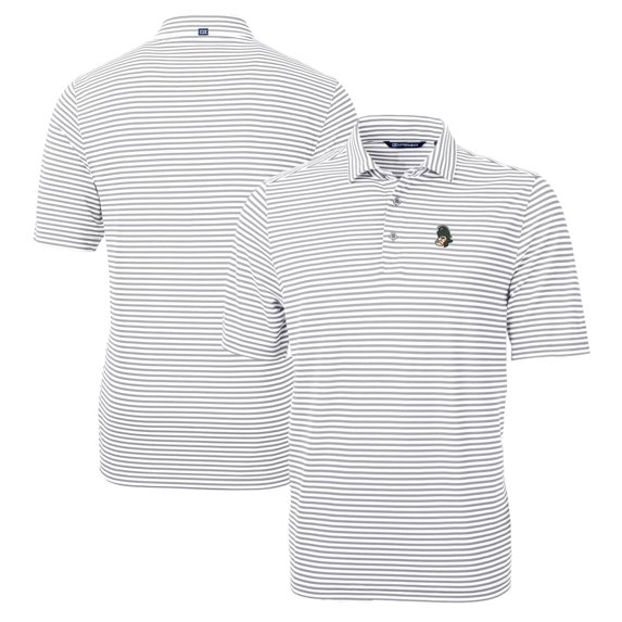 Men's Cutter & Buck Gray Michigan State Spartans Big & Tall Team Logo Virtue Eco Pique Stripe Recycled Polo