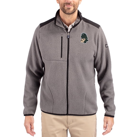 Men's Cutter & Buck Gray Michigan State Spartans Cascade Eco Fleece Full-Zip Jacket