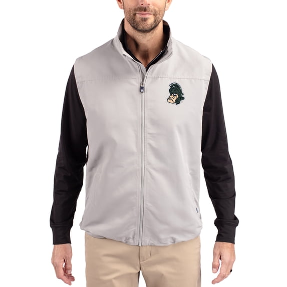 Men's Cutter & Buck Gray Michigan State Spartans Charter Eco Recycled Full-Zip Vest