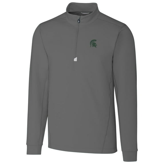 Men's Cutter & Buck Gray Michigan State Spartans Collegiate Big & Tall Traverse Half-Zip Jacket