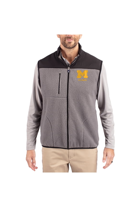 Men's Cutter & Buck Gray Michigan Wolverines Cascade Eco Fleece Full-Zip Vest