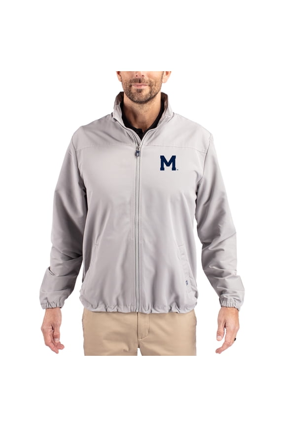 Men's Cutter & Buck Gray Michigan Wolverines Charter Eco Recycled Full-Zip Jacket