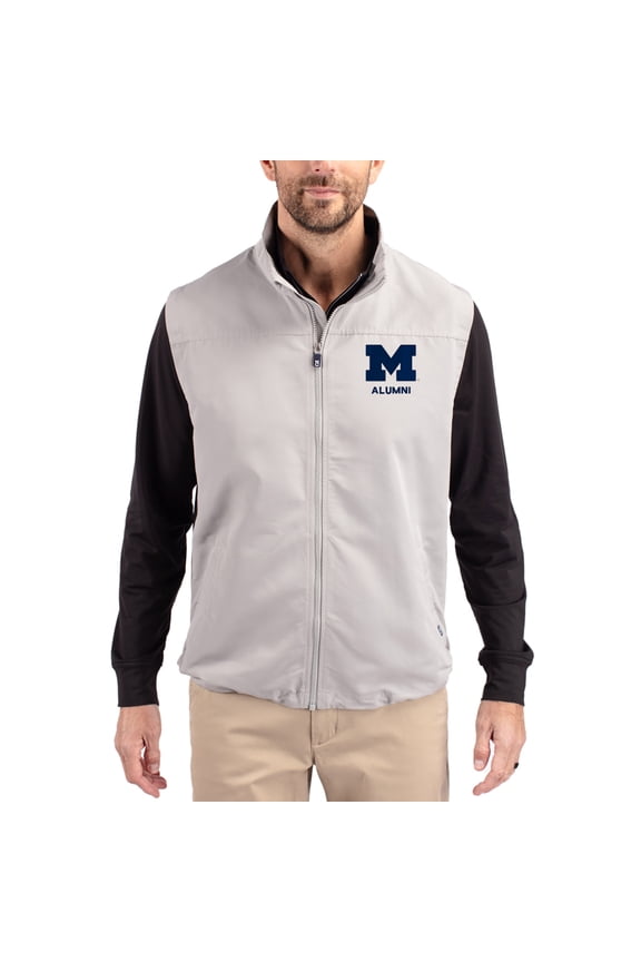 Men's Cutter & Buck Gray Michigan Wolverines Charter Eco Recycled Full-Zip Vest