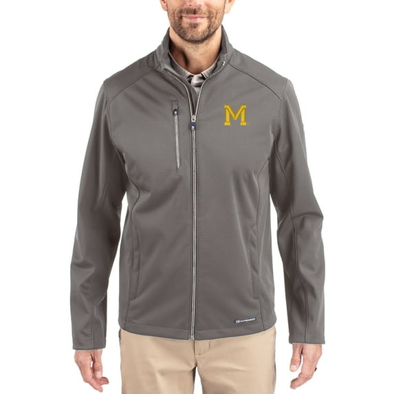 Men's Cutter & Buck Gray Michigan Wolverines Evoke Eco Softshell Recycled Full-Zip Jacket