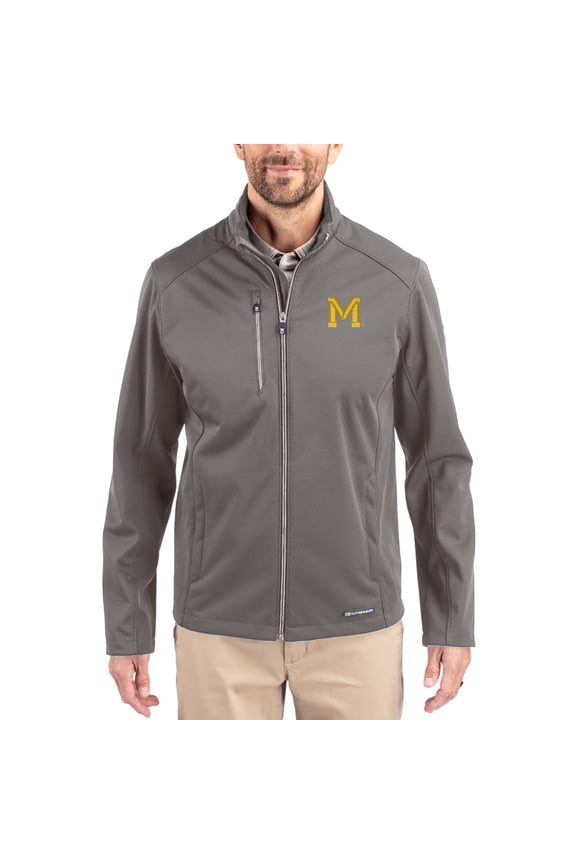 Men's Cutter & Buck Gray Michigan Wolverines Evoke Eco Softshell Recycled Full-Zip Jacket