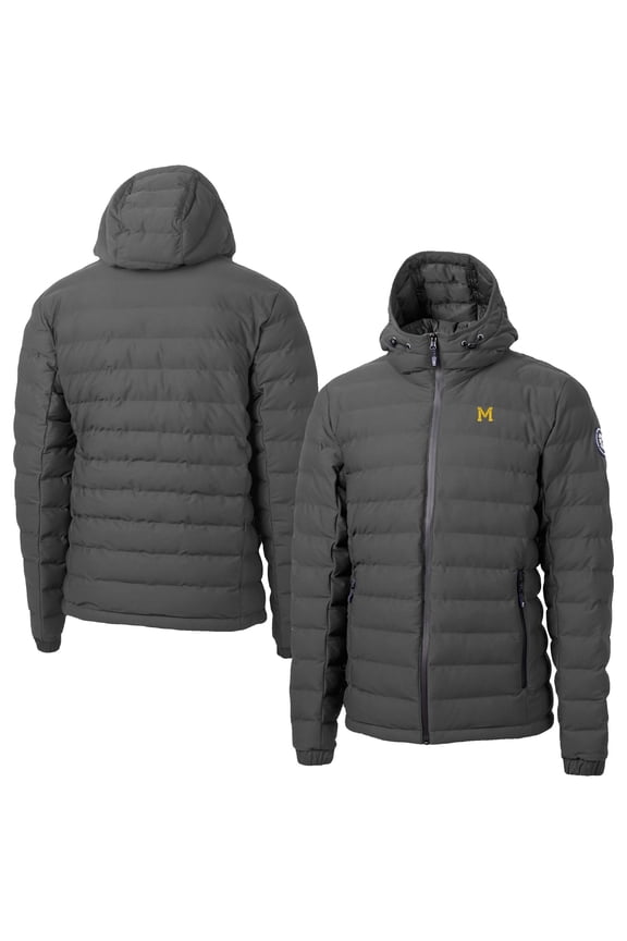 Men's-Cutter & Buck Gray Michigan Wolverines Mission Ridge Eco Insulated Repreve Hooded Full-Zip Puffer Jacket