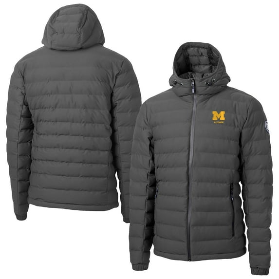 Men's-Cutter & Buck Gray Michigan Wolverines Mission Ridge Eco Insulated Repreve Hooded Full-Zip Puffer Jacket