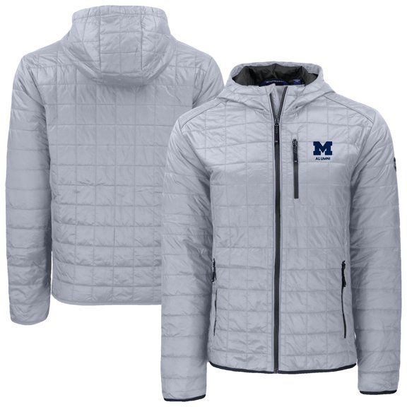 Men's-Cutter & Buck  Gray Michigan Wolverines Rainier Eco PrimaLoft Hooded Full-Zip Jacket
