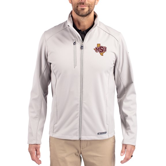Men's Cutter & Buck Gray Midwestern State Mustangs Evoke Eco Softshell Recycled Full-Zip Jacket