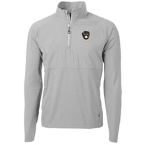 Men's Cutter & Buck Gray Milwaukee Brewers Adapt Eco Knit Hybrid Recycled Quarter-Zip Pullover Jacket