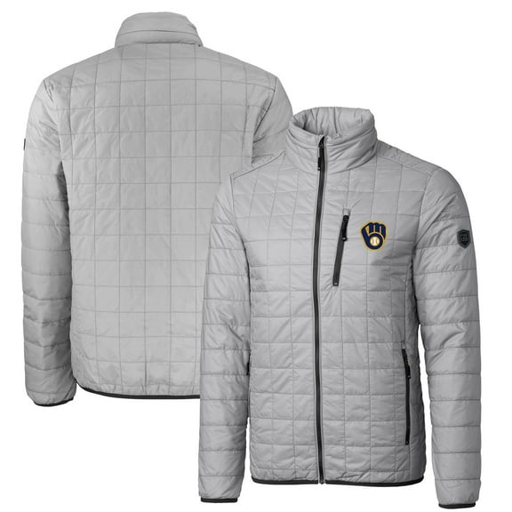 Men's Cutter & Buck Gray Milwaukee Brewers Big & Tall Rainier PrimaLoft- Eco Insulated Full-Zip Puffer Jacket