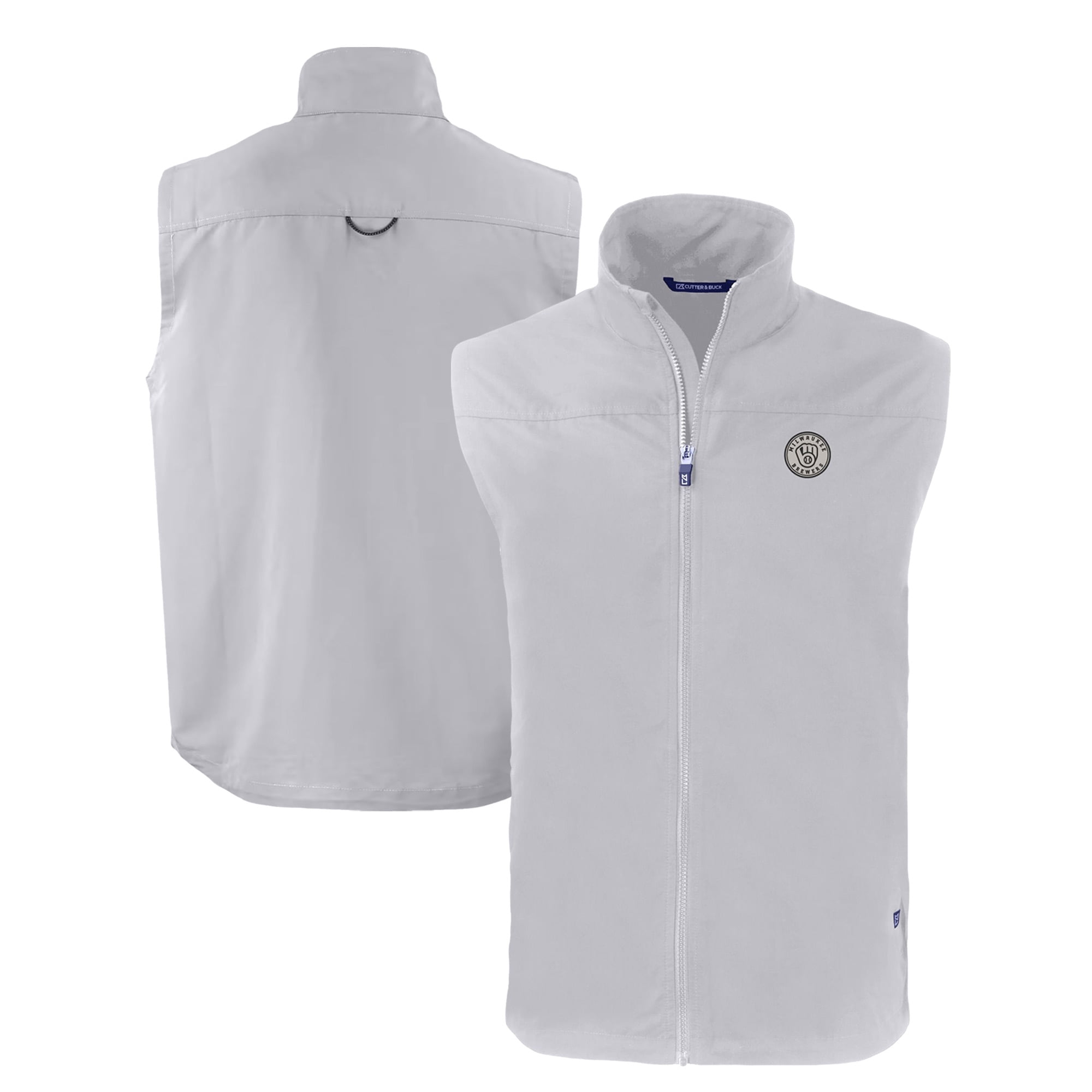 Men's Cutter & Buck Gray Milwaukee Brewers Charter Eco Recycled Full-Zip Vest