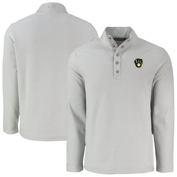 Men's Cutter & Buck Gray Milwaukee Brewers Hunts Point Eco Textured Fleece Recycled Half-Snap Sweatshirt