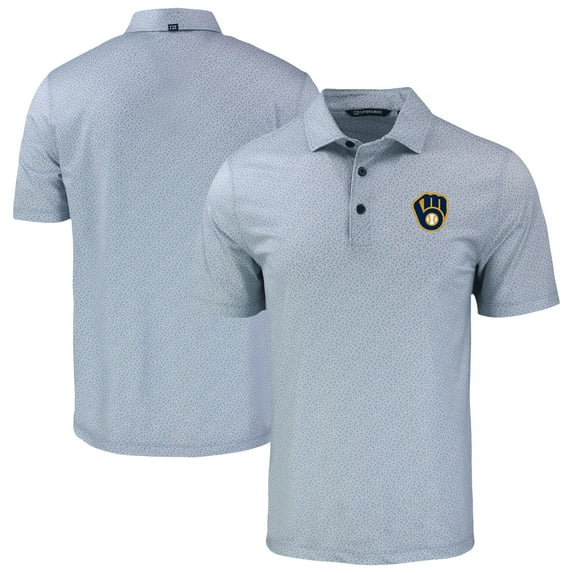 Men's Cutter & Buck Gray Milwaukee Brewers Pike Eco Pebble Print Stretch Recycled Polo