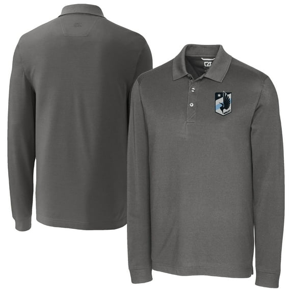 Men's Cutter & Buck Gray Minnesota United FC Advantage Eco Tri-Blend Pique Long Sleeve Polo