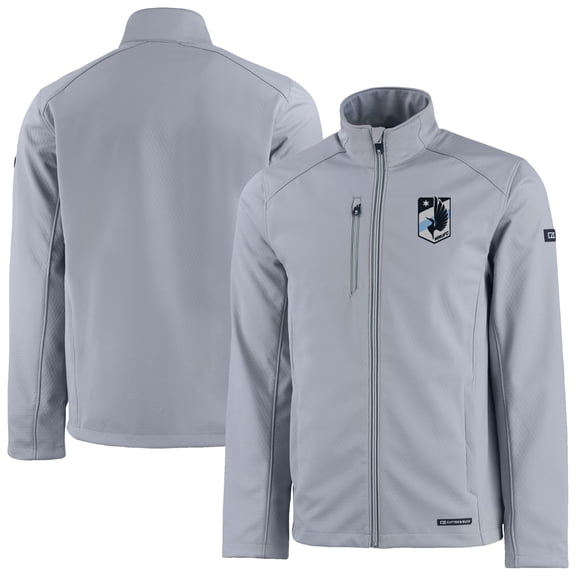 Men's Cutter & Buck Gray Minnesota United FC Evoke Eco Softshell Recycled Full-Zip Jacket