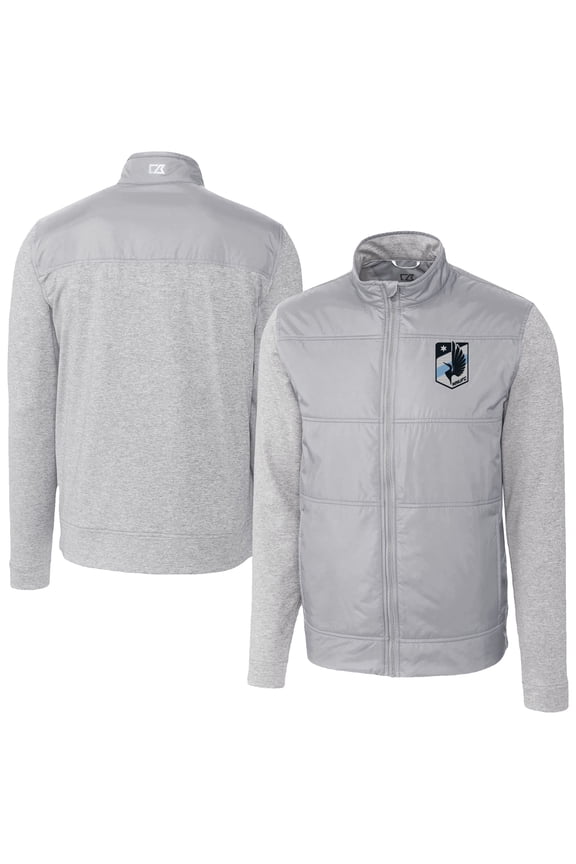 Men's Cutter & Buck  Gray Minnesota United FC Stealth Hybrid Quilted Full-Zip Windbreaker Jacket