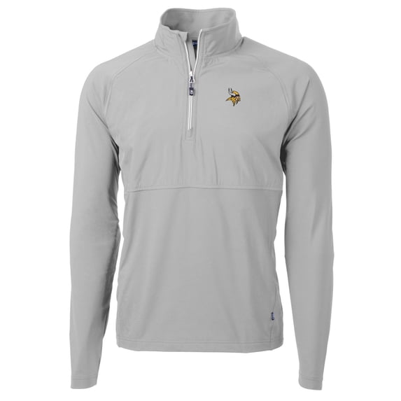 Men's Cutter & Buck Gray Minnesota Vikings Adapt Eco Knit Hybrid Recycled Quarter-Zip Raglan Jacket