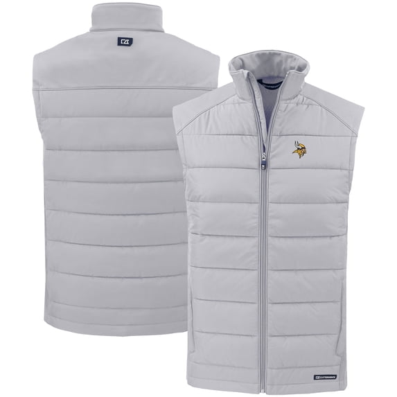 Men's Cutter & Buck Gray Minnesota Vikings Primary Mark Evoke PrimaLoft Hybrid Eco Softshell Recycled Full-Zip Vest