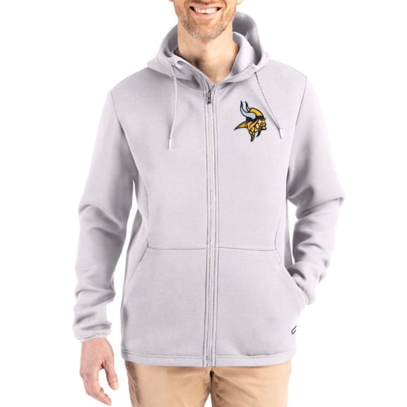 Men's Cutter & Buck Gray Minnesota Vikings Roam Epic Comfort Recycled Full-Zip Hoodie Jacket