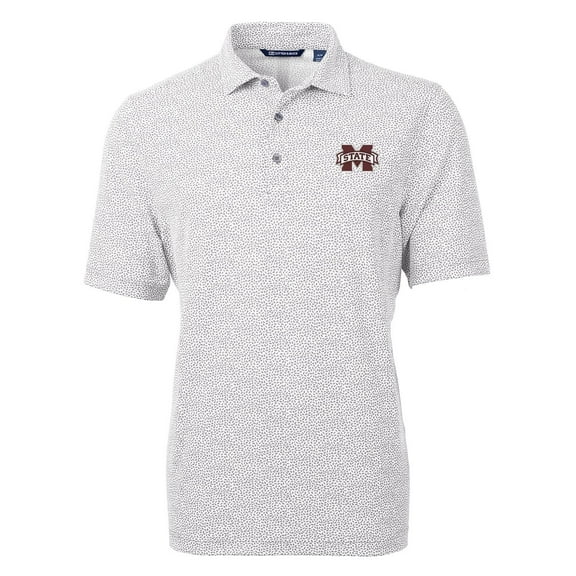 Men's Cutter & Buck Gray Mississippi State Bulldogs Virtue Eco Pique Botanical Print Polo