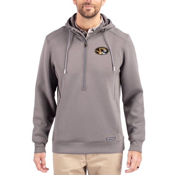 Men's-Cutter & Buck Gray Missouri Tigers Roam Eco Recycled Half-Zip Pullover Hoodie