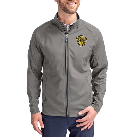 Men's Cutter & Buck Gray Missouri Tigers Vault Logo Adapt Eco Knit Raglan Full-Zip Jacket