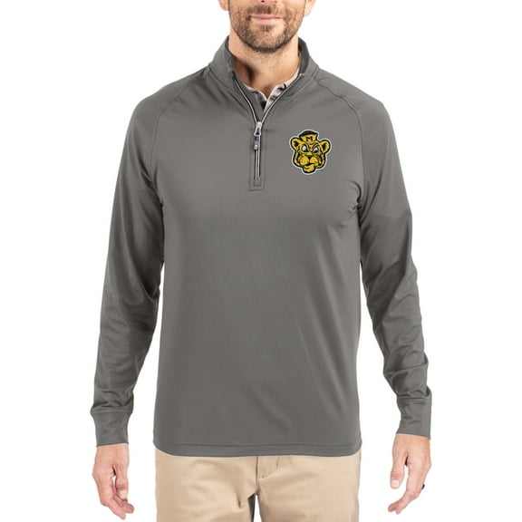 Men's Cutter & Buck Gray Missouri Tigers Vault Logo Adapt Eco Knit Stretch Raglan Quarter-Zip Pullover