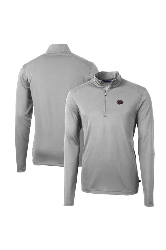 Men's Cutter & Buck Gray Montana Grizzlies Big & Tall Virtue Eco Pique Recycled Quarter-Zip Pullover Top