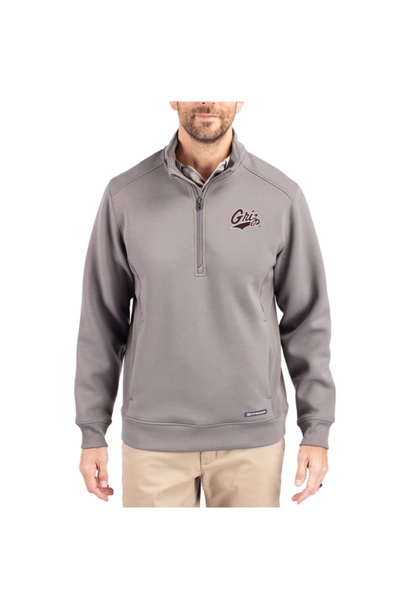 Men's-Cutter & Buck Gray Montana Grizzlies Roam Eco Recycled Quarter-Zip Pullover