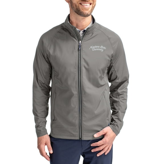 Men's Cutter & Buck Gray Montana State Bobcats Big & Tall Adapt Eco Knit Hybrid Recycled Raglan Full-Zip Jacket