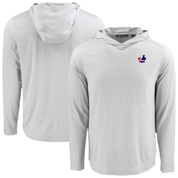 Men's Cutter & Buck Gray Montreal Expos Cooperstown Coastline Epic Comfort Recycled Eco Hoodie Long Sleeve T-Shirt