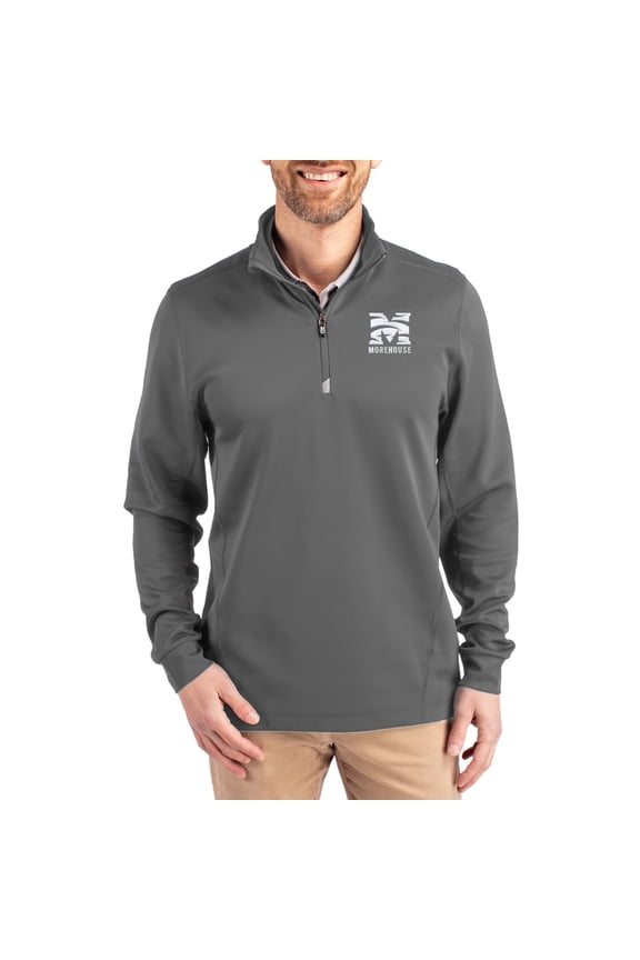 Men's-Cutter & Buck Gray Morehouse Maroon Tigers DryTec Traverse Stretch Eco Tri-Blend Quarter-Zip Pullover