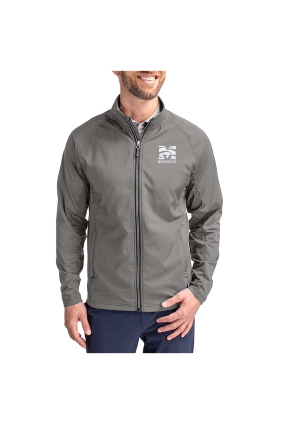 Men's Cutter & Buck Gray Morehouse Maroon Tigers Primary Logo Adapt Eco Knit Raglan Full-Zip Jacket