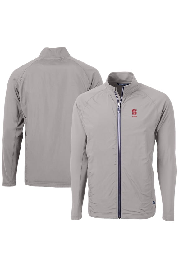 Men's Cutter & Buck Gray NC State Wolfpack Adapt Eco Knit Hybrid Recycled Full-Zip Jacket