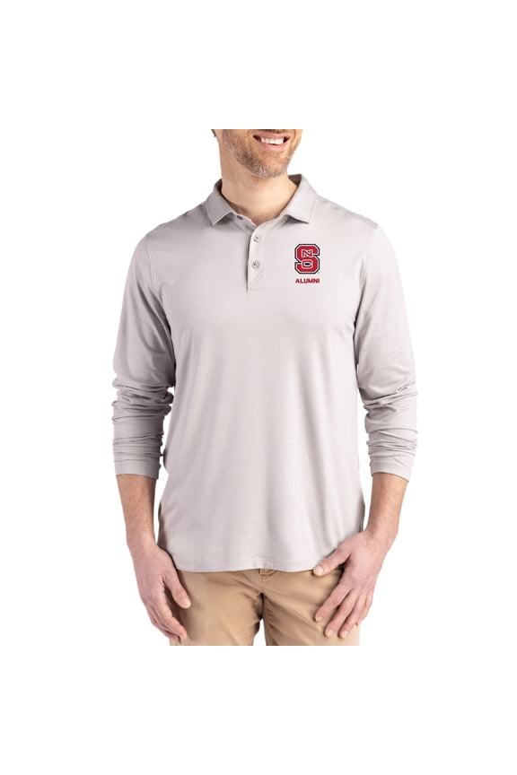 Men's Cutter & Buck Gray NC State Wolfpack Alumni Coastline Epic Comfort Long-Sleeve Polo