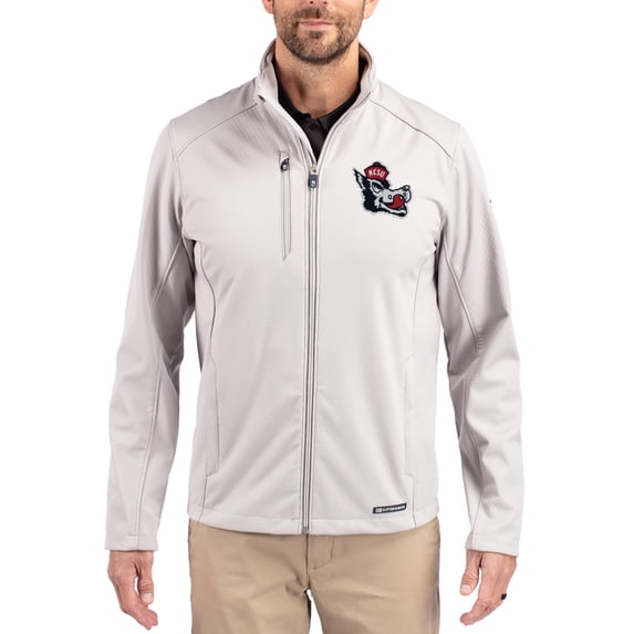 Men's Cutter & Buck Gray NC State Wolfpack Evoke Eco Softshell Recycled Full-Zip Jacket