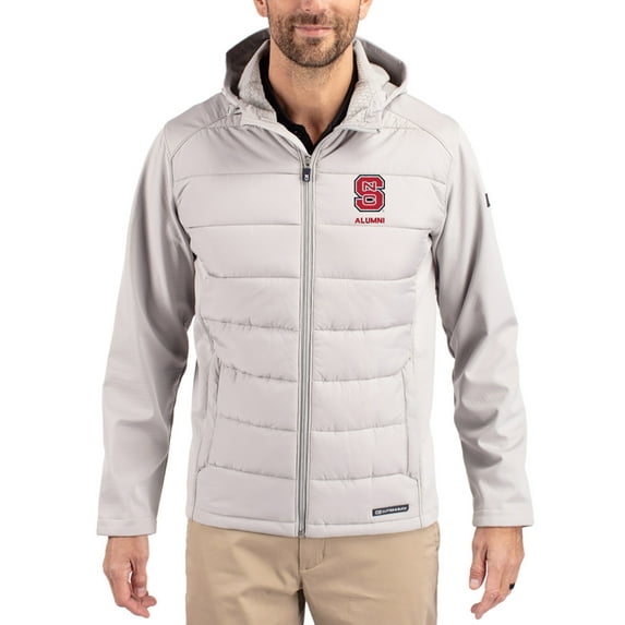Men's Cutter & Buck Gray NC State Wolfpack Evoke Hybrid Eco Softshell Recycled Full Zip Hooded Jacket