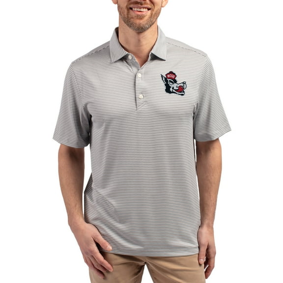 Men's Cutter & Buck Gray NC State Wolfpack Forge Eco Double Stripe Stretch Recycled Polo